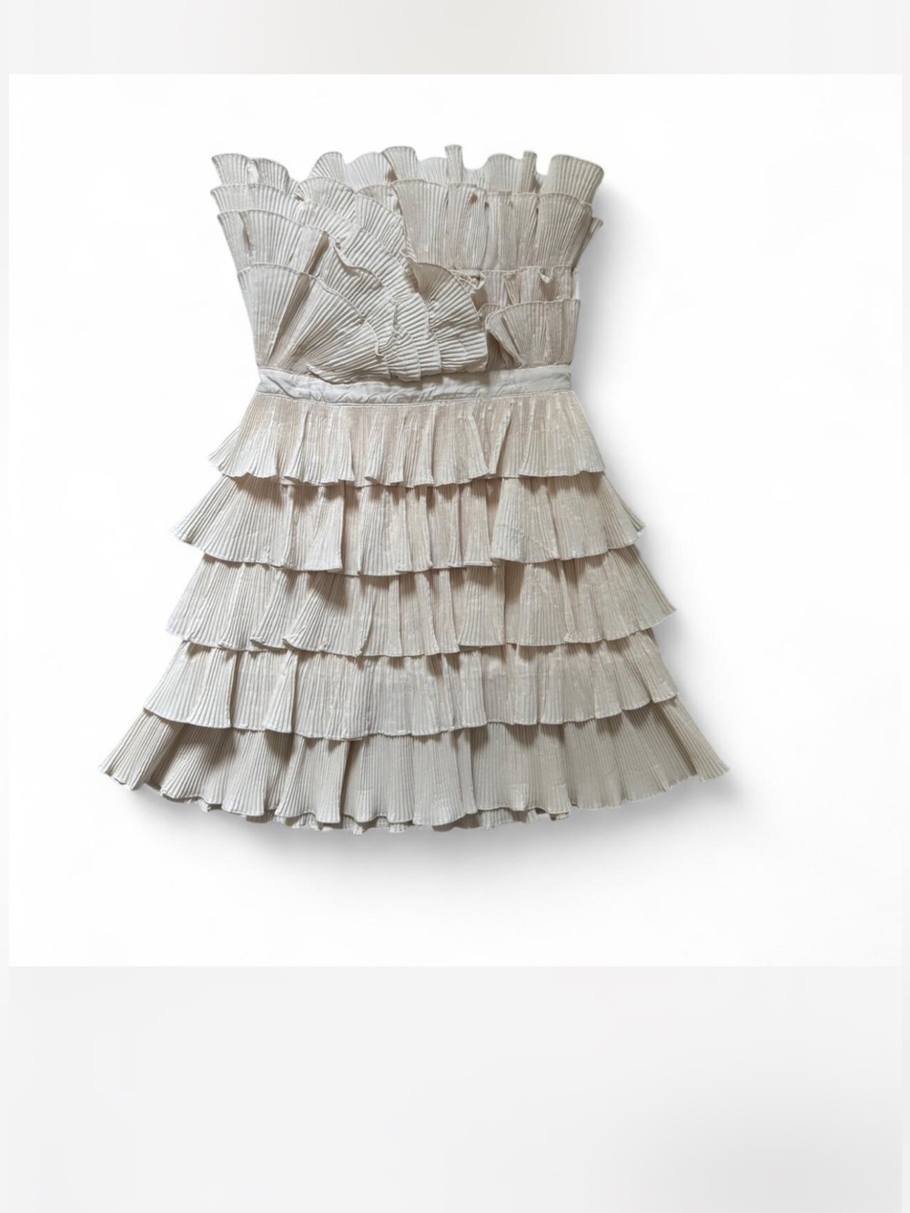 Vintage Strapless Tiered Ruffle Dress in Ivory